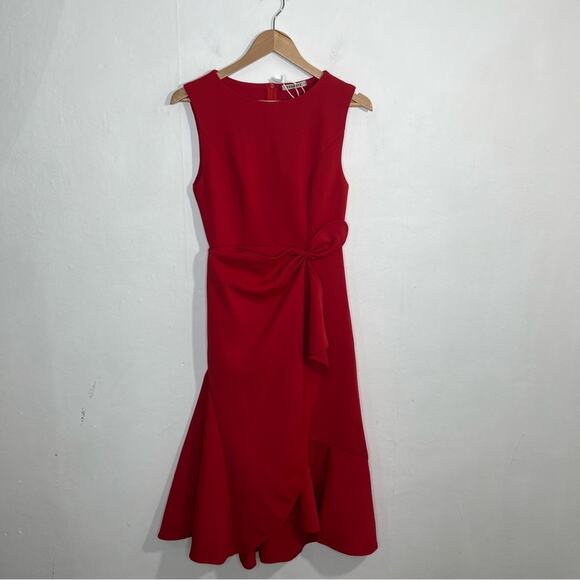 Fehaute Red Elegant Midi A-line Waist Twist Day To Night Dress Size Small NWT - Picture 14 of 14